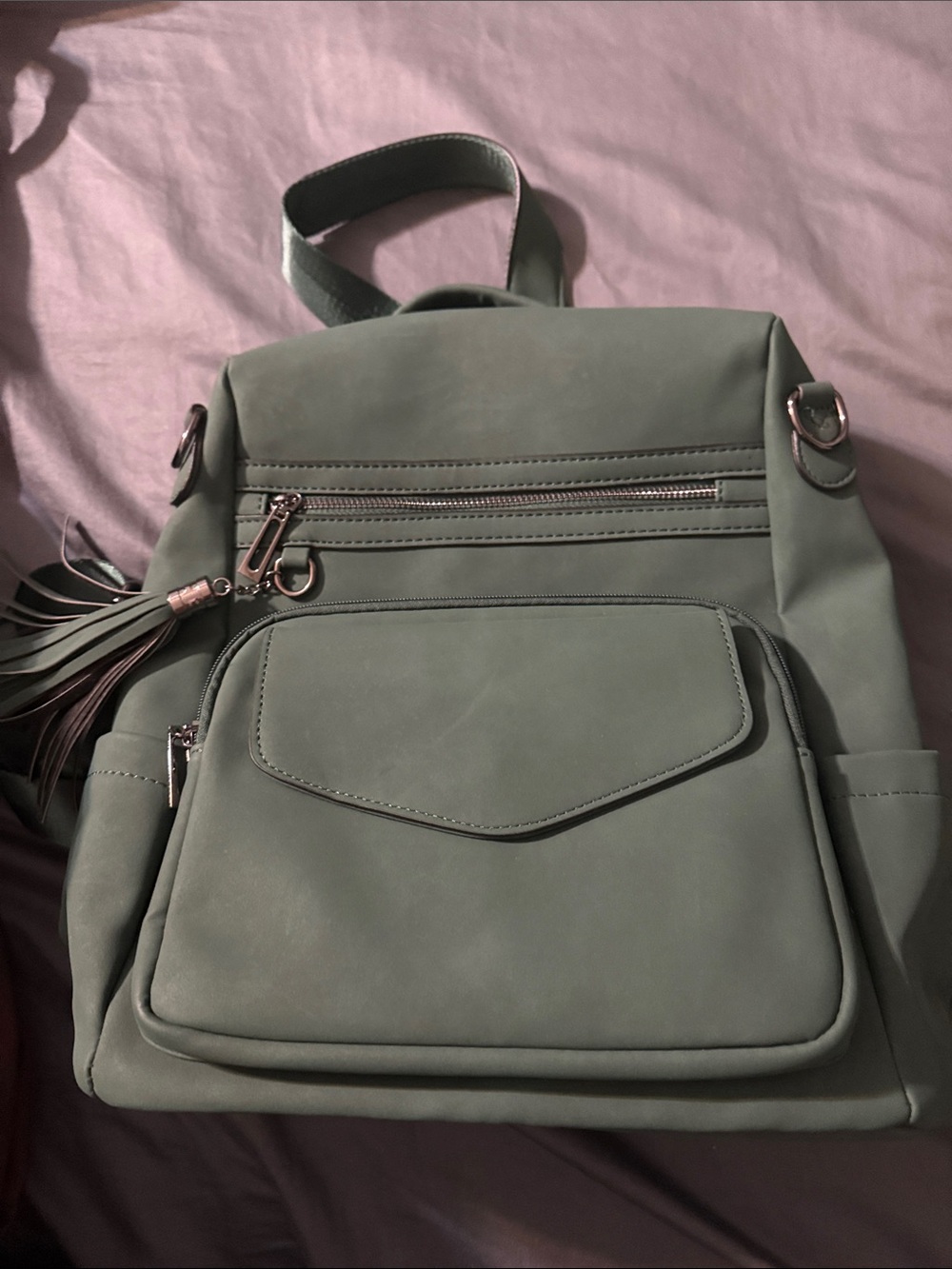 Green Women's Tassel Backpack - Stylish Everyday Bag - Picture 6 of 6